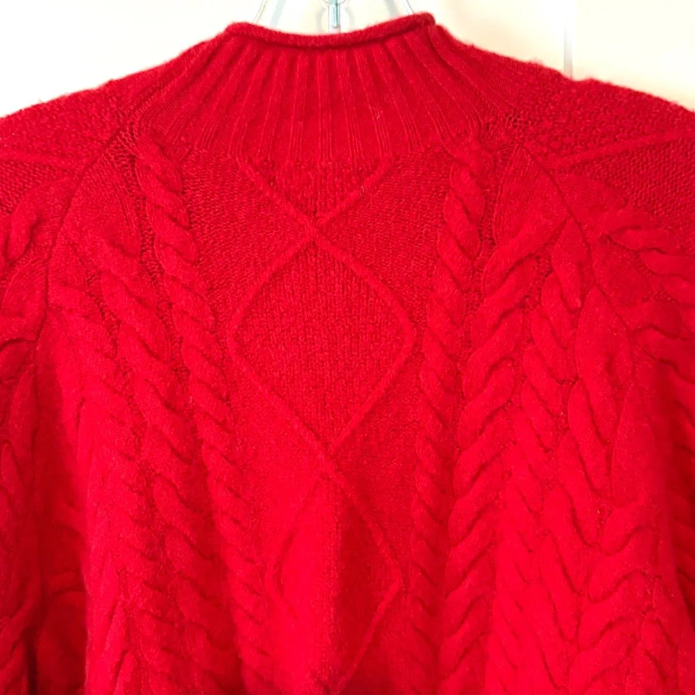 J. Crew Holiday Red Cable Knit Rollneck Sweater in Supersoft Yarn in Size L